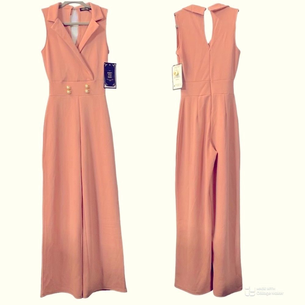 DON’T YOU DARE Blush Pink Blazer Wide Leg Sleeveless Jumpsuit